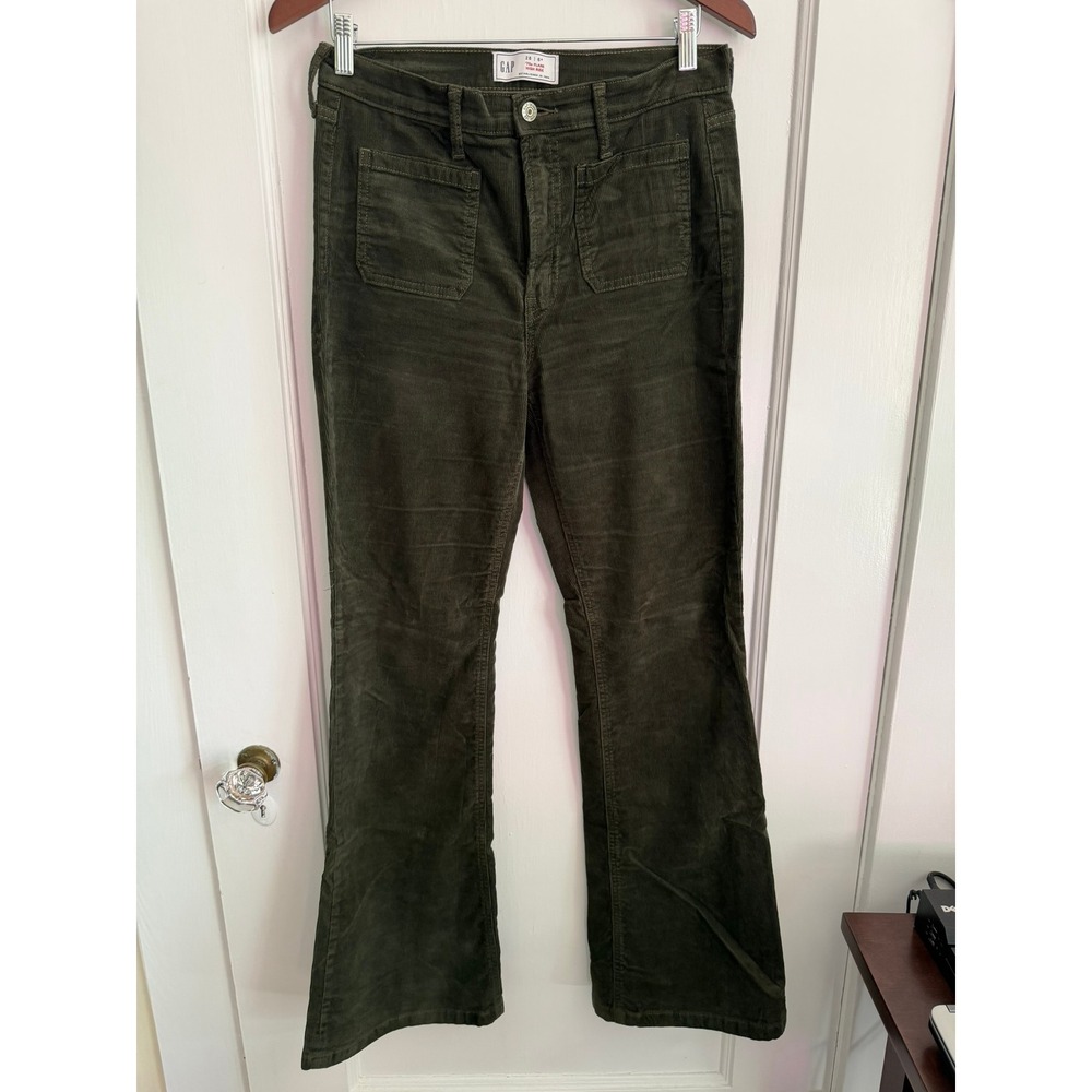 Gap Pants Womens 28/6 '70s Flare High Rise Corduroy Mistletoe Green